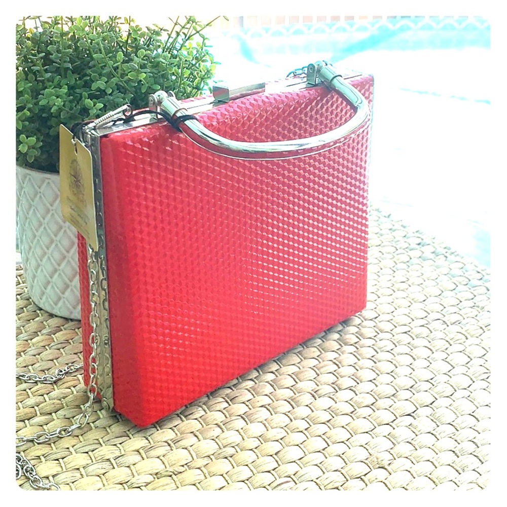 Red patent leather embossed pocketbook